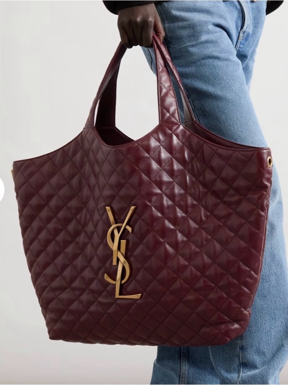 Saint Laurent icare Quilted Tote in Burgundy with Gold YSL Hardware